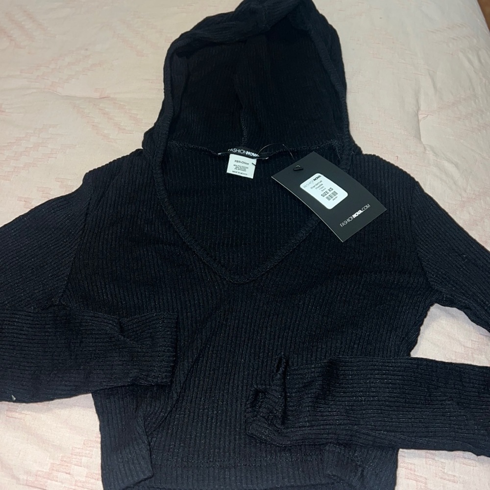 Fashion nova black ribbed hoodie